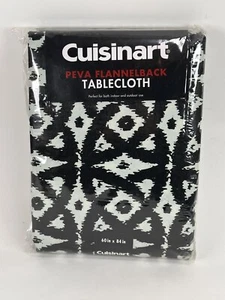 Flannel back Rectangular Tablecloth Black Gray 60 x 84 Cuisinart Peva Plastic - Picture 1 of 3