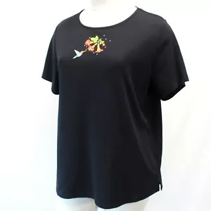 Quacker Factory Plus Black Embroidered Beaded Hummingbird Tee Shirt Top 2X - Picture 1 of 7