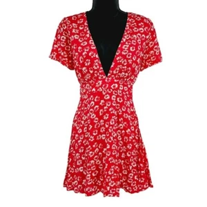 Mini Vestido Lulus Garden Explorer S Rojo Blanco Floral Cuello Profundo Manga Volantes Nuevo - Imagen 1 de 14