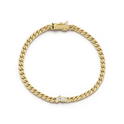 Small 0.13ct Pear & Marquise Cut Lab Grown Diamond 10k gold 6.5in chain bracelet - Image 1 of 4