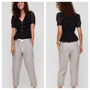 Aritzia Wilfred Allant Pant Taupe Tie Waist Style 4 Rolled Cuff Cuffed Capri - Picture 1 of 9