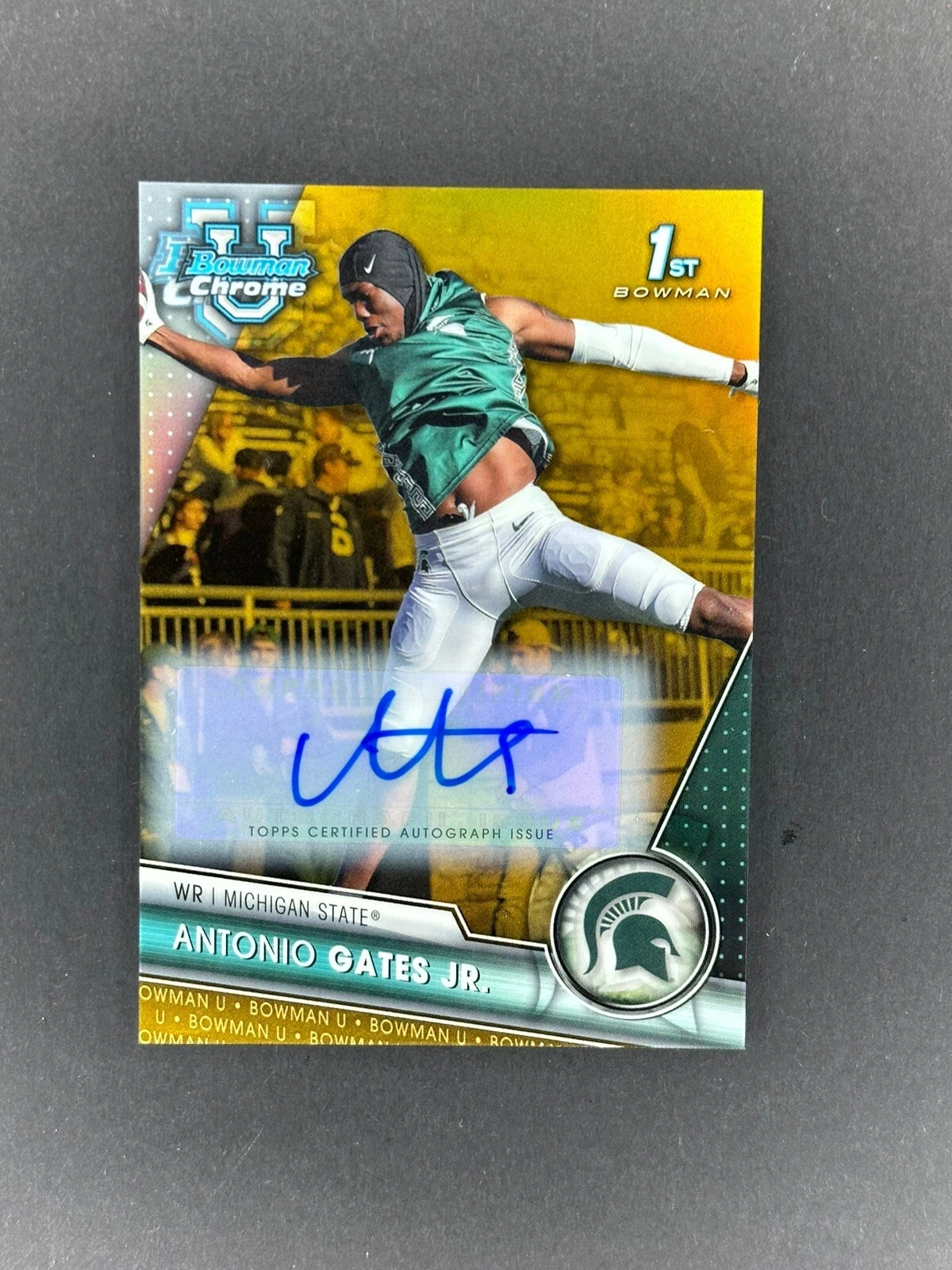 2023 Bowman Chrome University Antonio Gates Jr. Gold Refractor 1st Auto /50