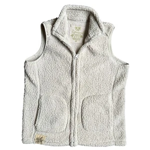 Life Is Good Womens Cozy Sherpa Vest Zip Up M Chore Pockets Off White Fitted - Picture 1 of 8