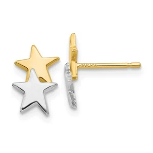 12mm 14K Yellow Gold w/ Rhodium Polished Star Post Earrings - Picture 1 of 5