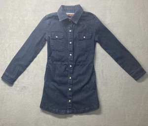 Seven For All Mankind Girls Dress Medium Dark Blue Denim Long Sleeve Button Snap - Picture 1 of 15
