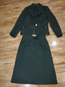 Vintage Lang Trachten Coin Button Wool Blazer Skirt Suit Jacket Womens Green - Picture 1 of 9