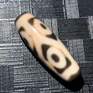 Magic Tibetan Old Agate longevity 6Eye Cinnabar Totem dZi Bead12*36mmC2012 - Picture 1 of 10