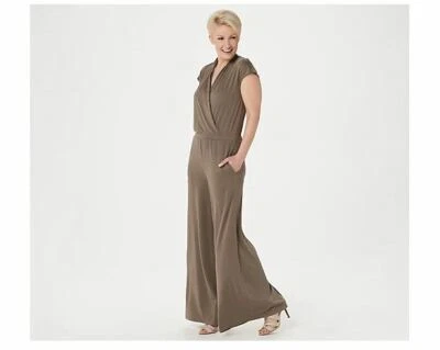 Lisa Rinna Collection Regular Surplice Wide Leg Jumpsuit Mocha NEW size Small - Image 1 of 4