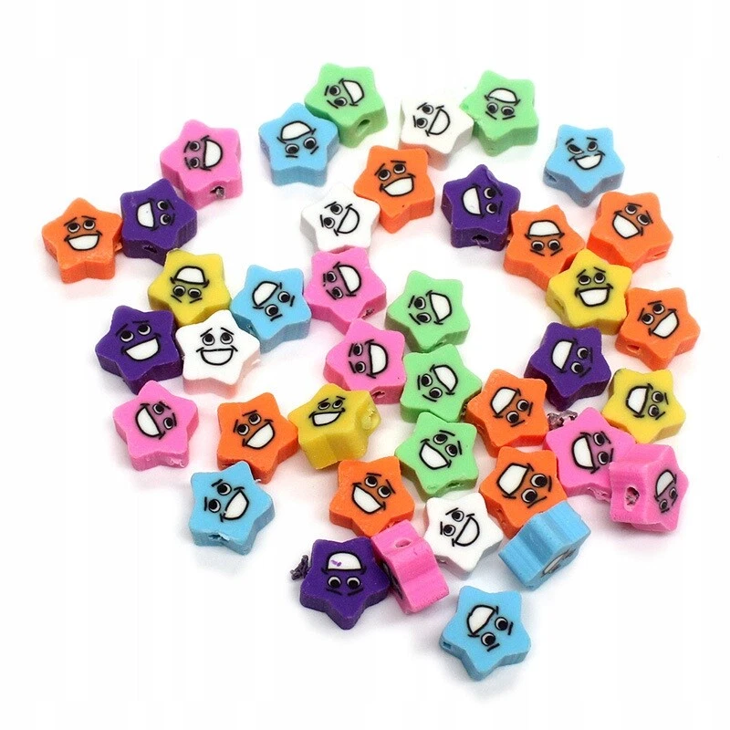 Polymer Ton Perlen für Armband bunte Smiley Sterne Farbig DIY 100 Stück - Bild 1 von 4