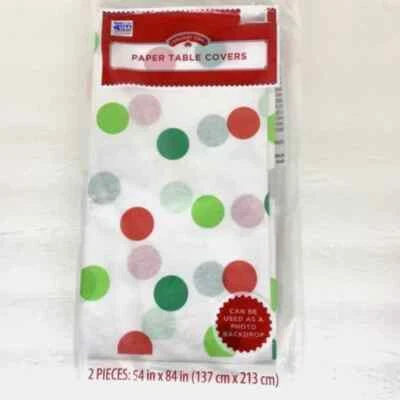 2 Pack Holiday Time Christmas Polka Dots Paper Table Cover White Red Green 54x84 - Image 1 of 4