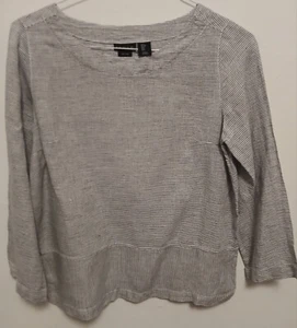 Strandoberteil Tahari grau weiß gestreift Leinen Small Freizeithemd Langarm - Bild 1 von 4