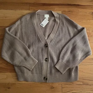 H&M Rib-Knit Taupe Cardigan Size XL - Picture 1 of 4