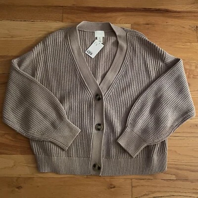 H&M Rib-Knit Taupe Cardigan Size XL - Image 1 of 4