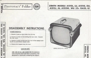 1958 ZENITH A1510L A1512J TELEVISION Tv Photofact MANUAL A1511G A1515W A1510LU - Picture 1 of 2