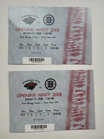 Minnesota Wild 2008 Opening Night Ticket (2) Post Card Size NHL 2008-09 Season Cover