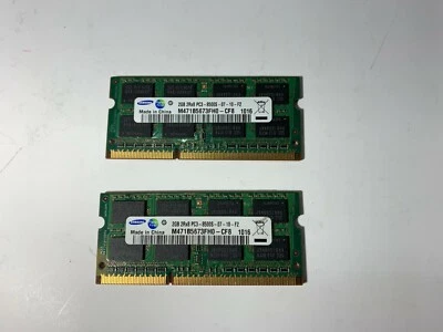 SAMSUNG MEMORIA RAM 2 x 2GB PC3 8500S 07-10-F2 SO-DIMM M471B5673FH0-CF8 - Immagine 1 di 4