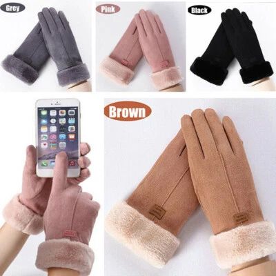Ladies Women Winter Gloves Touch Screen Fleece Suede Warm Soft Fur Lined Thermal - Image 1 of 4