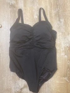 Lands End Swimsuit 18W Women Plus Black One Piece Swimsuit Ruched Slimming NWOT - Picture 1 of 7