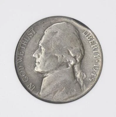 1945-P NGC VG08 Silver War Nickel Curved Clip at 1:00 Neat Mint Error VG8  - Image 1 of 4