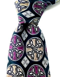 Hardy Amies Men's Tie Silk Necktie Savile Row London Green Pink Geometric Ties - Picture 1 of 8