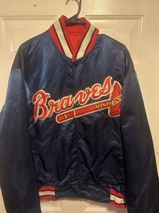 Vintage Atlanta Braves Starter Satin Bomber Baseball MLB Button Jacket Sz XXL - Picture 1 of 5