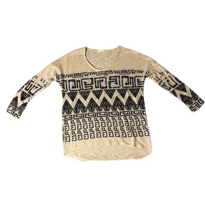 Ginger G Aztec Print Lightweight Knit Sweater Boho Geometric Pattern Long Sleeve - Image 1 of 4