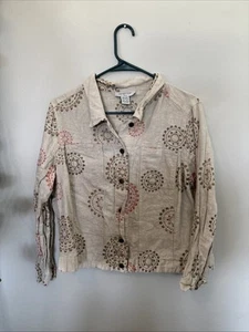 Paraphrase Cropped Jacket Embroidered Linen Size 1X Patterned - Picture 1 of 7