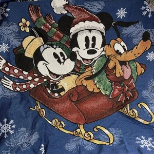 Disney Gobelin Überwurf Decke Mickey Mouse Minnie Pluto Schlitten Weihnachten Jubel - Bild 1 von 8