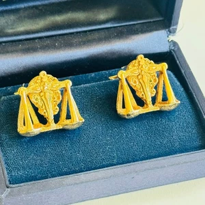 VTG Zodiac Sign Libra Scale Cufflinks 24k Gold Plated Bri-Son box retro Regal - Picture 1 of 6
