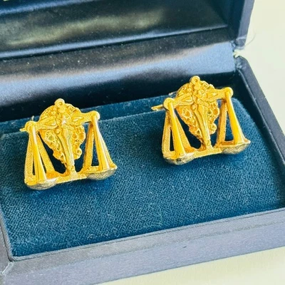 VTG Zodiac Sign Libra Scale Cufflinks 24k Gold Plated Bri-Son box retro Regal - Image 1 of 4