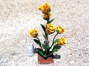 LARGE Metal Art Flower sculpture, Junk Iron Garden Art, blooming yellow roses - Picture 1 of 10
