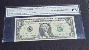 1974 $1 Federal Reserve Note CGA 66 Gem Uncirculated Dallas K Block - Picture 1 of 8
