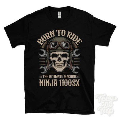 NINJA 1100SX MOTORCYCLE T-SHIRT BORN TO RIDE THE ULTIMATE MACHINE retro biker - Imagem 1 de 2