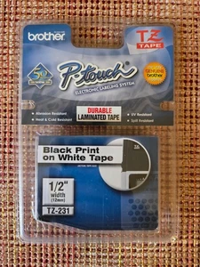 Genuine BROTHER P-Touch TZ-231 12mm 1/2" Black Print on White Tape Label NEW - Picture 1 of 2
