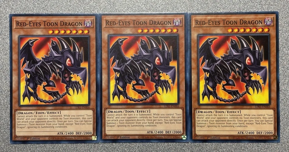 Red-Eyes Toon Dragon LDS1-EN066 (x3) Common 1st Edition NM - Image 1 of 1