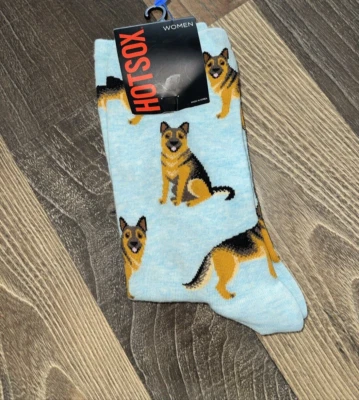 German Shepherd Socks Hot Sox Men's Crew Purple Novelty Dog Fashion RARE - Image 1 of 4