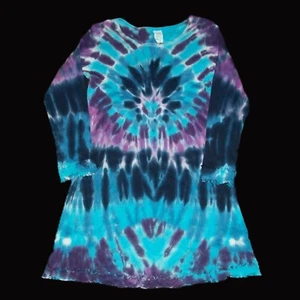 Tie Dye Ruffled Long Sleeve Dress Blue & Purple Sunburst 6 Girl Hippie Tye Dyed - Picture 1 of 1