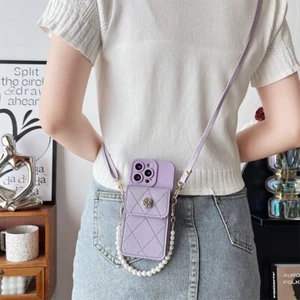 For iphone Samsung Cover Crossbody Camellia Wallet Portable Card Slot Phone Case - Picture 1 of 10