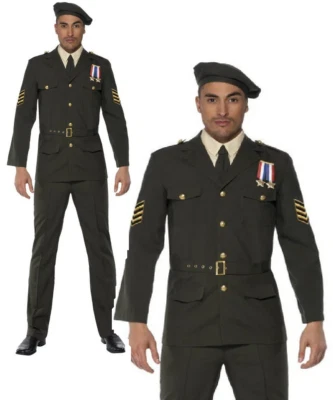 Wartime Officer Deluxe Army Soldier Mens Fancy Dress Costume Military Uniform - Image 1 of 2