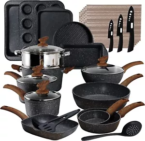 30-teiliges Kochgeschirr-Set Granitbeschichtete Antihaft Töpfe und Pfannen Set - Bild 1 von 7