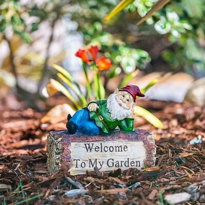 Alpine Corporation 9" Tall Outdoor Garden Gnome and Welcome Sign Yard Statue ... - Image 1 of 4