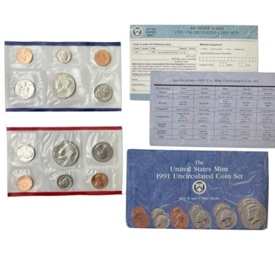 US Mint 1991  P + D   Uncirculated 10-Coin Set - OGP + COA - Image 1 of 4