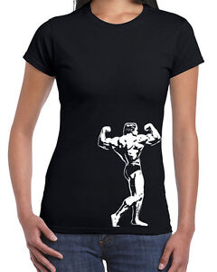 211 Arnold flexing women's T-shirt body builder universe flex muscle work out