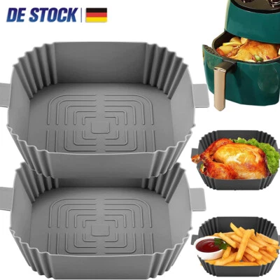 MARKENLOS 2 Stück Silikonform Heißluftfritteuse 16x16cm Silikoneinsatz Mikrowelle Sicher