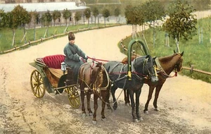 AK Russischer Volkskutscher Dreifach Pferdekutsche Troika geteilt unbesendet - Bild 1 von 2