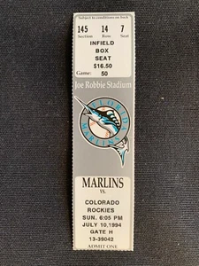 1994 Florida Marlins vs Colorado Rockies Baseball 1 Ticket Stub bei Joe Robbie - Bild 1 von 2