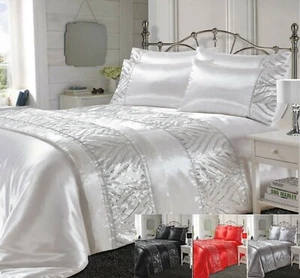 Stilvolle zerkleinerte CRINKLE Samt weiche Bettdecke Quilt & Kissenhülle Bettset GC - Bild 1 von 9