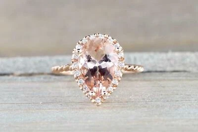 1.6Ct Lab-Created Morganite Halo Rope Band Engagement Ring 9ct SOLID Rose Gold - Image 1 of 4