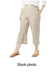 Woman Within Women's Plus Size 36W Petite Linen Capri Pants Khakis Tan - Picture 1 of 8