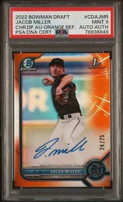 2022 Bowman Draft Jacob Miller 1st Bowman Orange Refractor Auto 24/25  PSA 9 - Image 1 of 2
